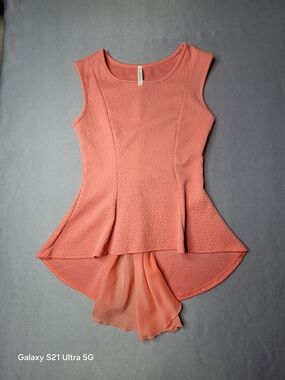 Chocolate Womens Peplum Hi-Low Coral Blouse Size S